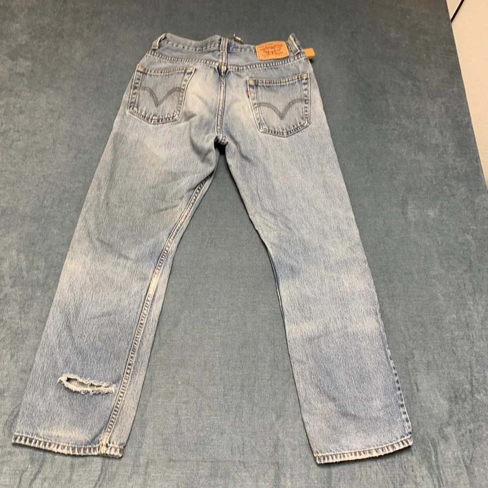 Levi's 505 Jeans Mens 31x30 Blue Light Wash Denim Cotton Distressed Regular Fit